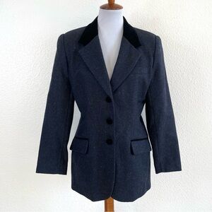 Vintage David N Blazer Wmns 12 P Wool Blue Suede Collar Quiet Luxury 90s Preppy